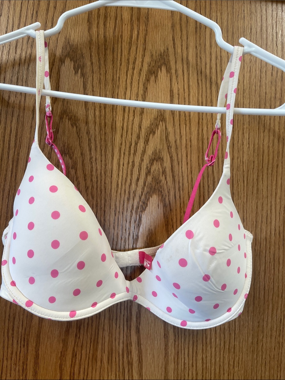 PINK Victoria's Secret White Bra with Pink Polka Dots
